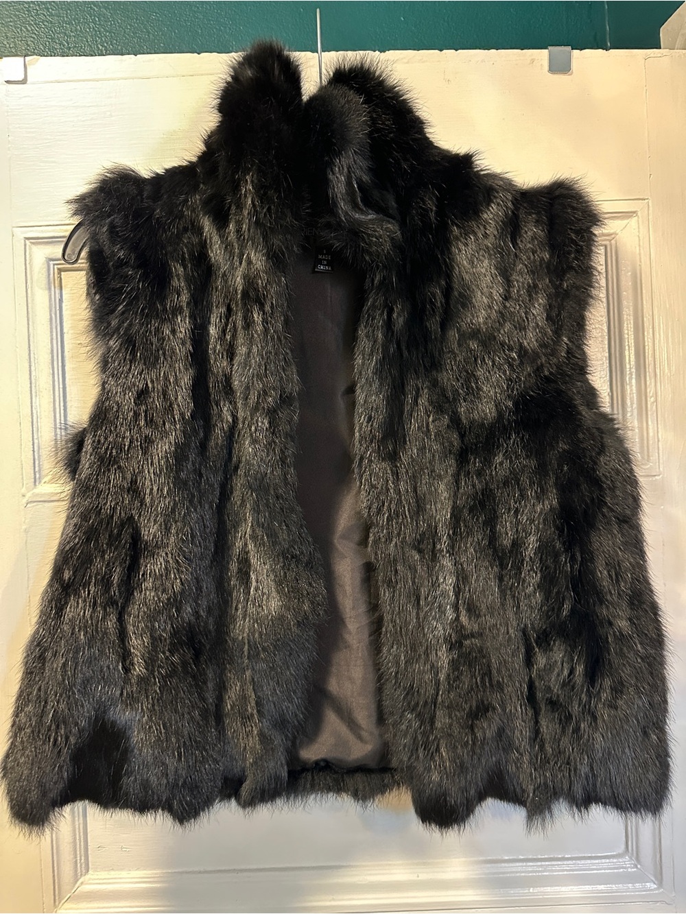 Adrienne Landau Black Rabbit Fur Vest High Adjustable Collar